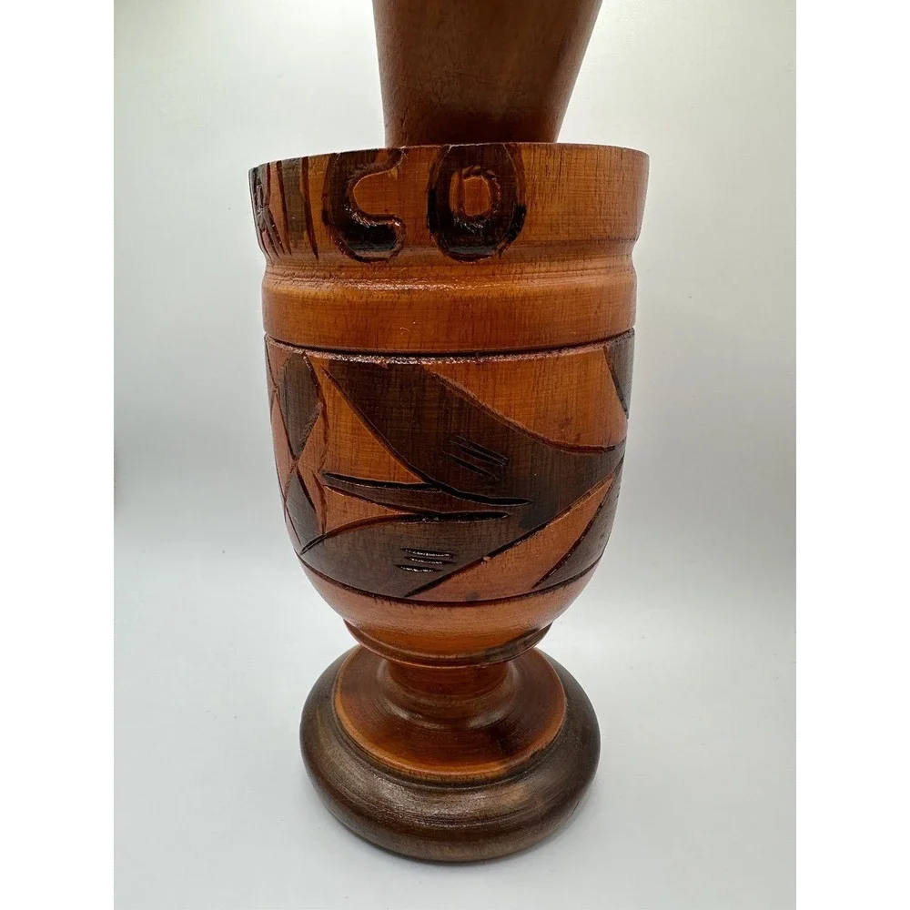 1970s Large Vintage Wood Carved Puerto Rico‎ Mortar & Pestle Great Condition